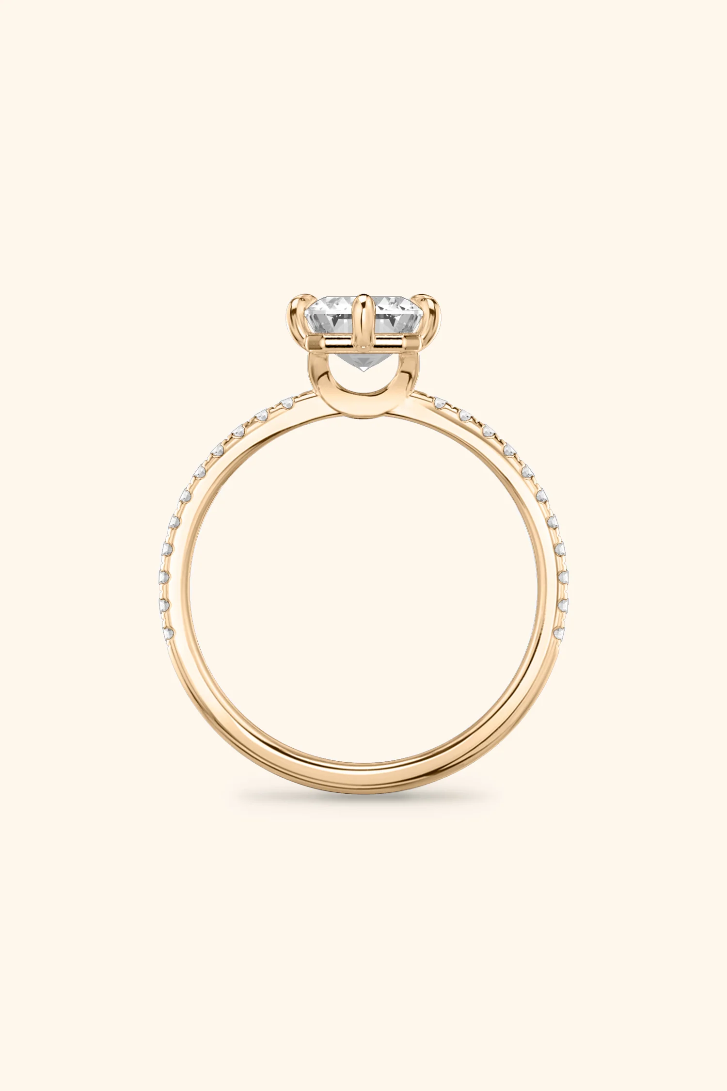 6 Prong Classic Grace with Emerald Solitaire Pavé Ring - Image 13