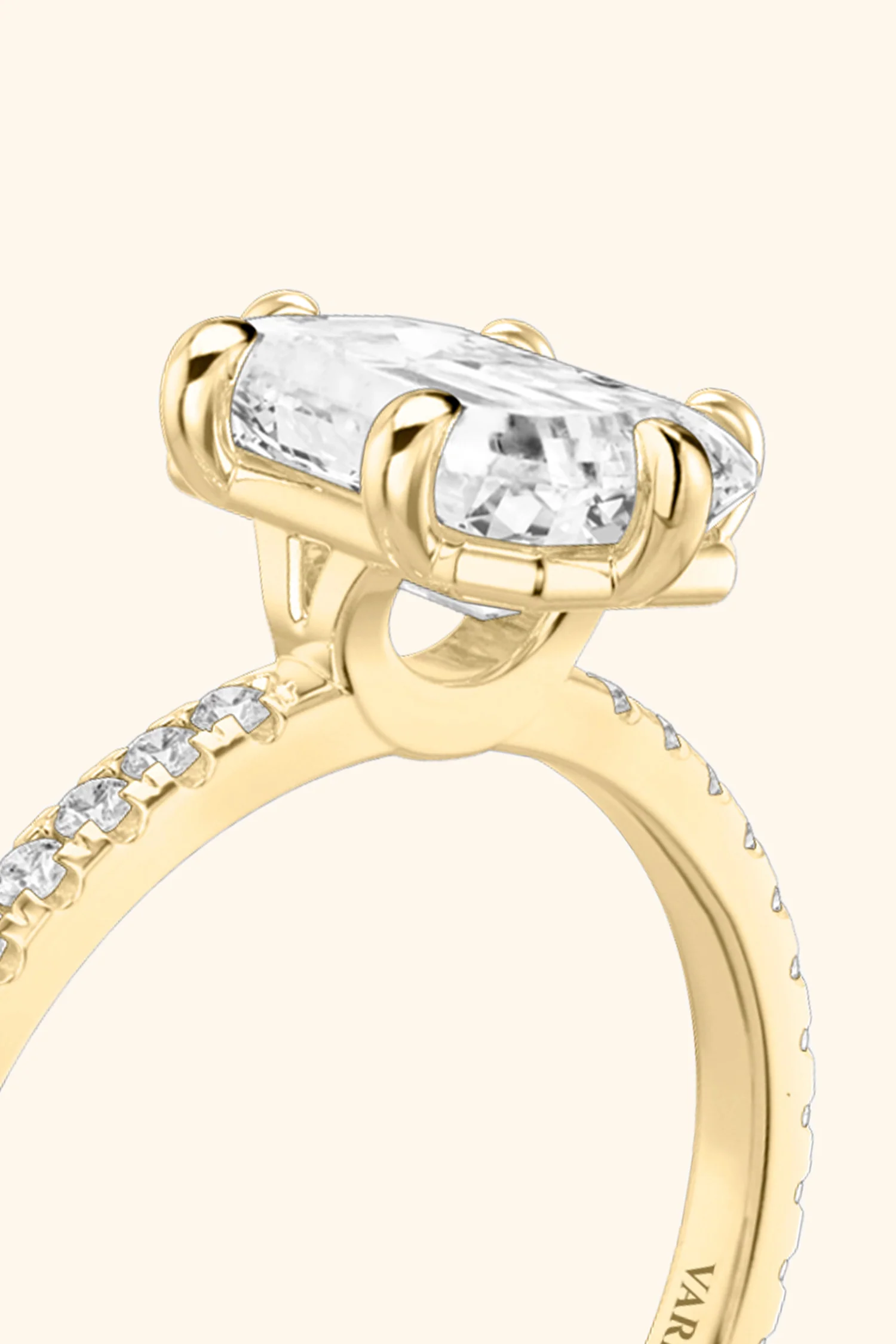 6 Prong Classic Grace with Emerald Solitaire Pavé Ring - Image 4