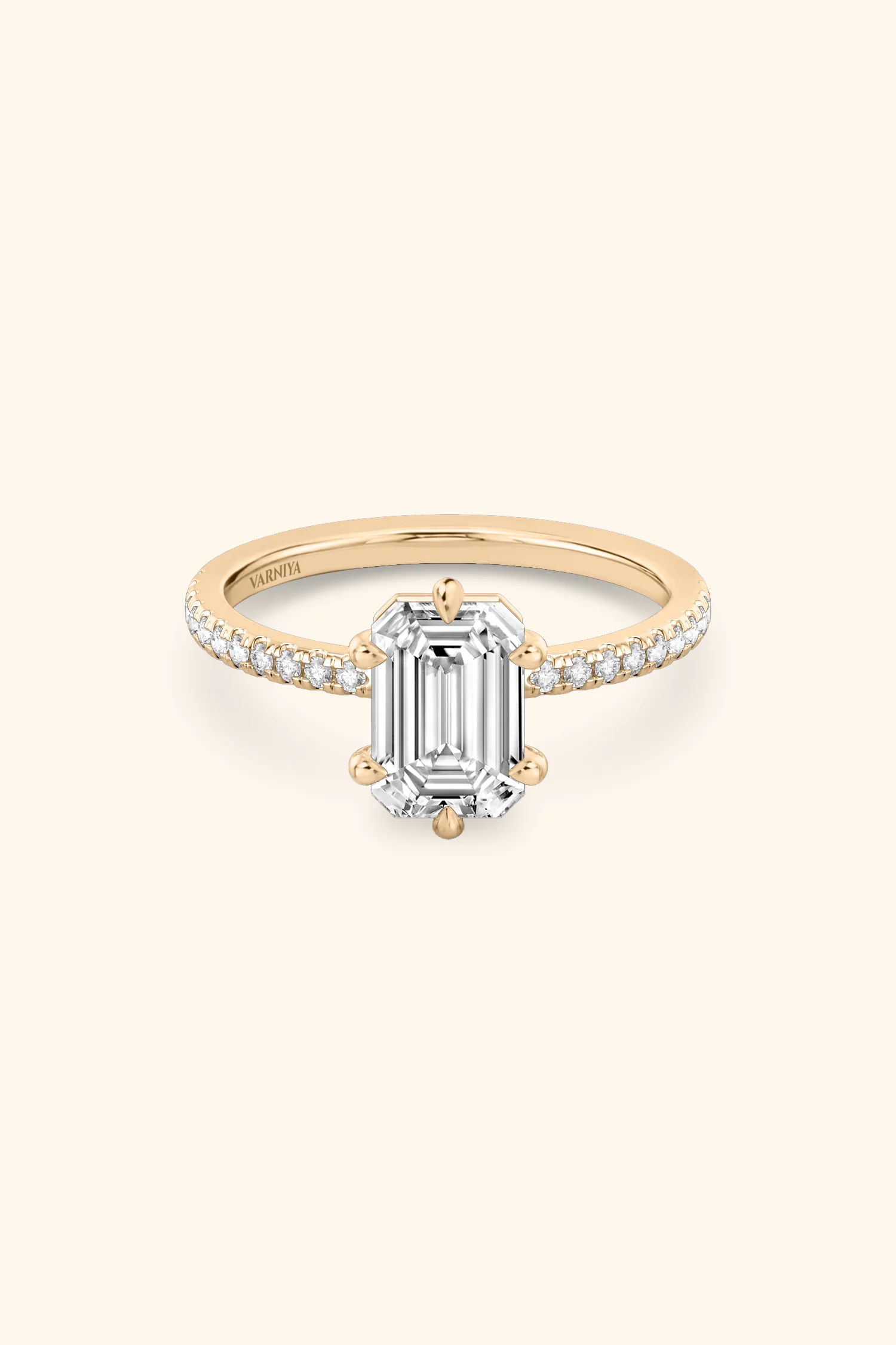 6 Prong Classic Grace with Emerald Solitaire Pavé Ring - Image 11