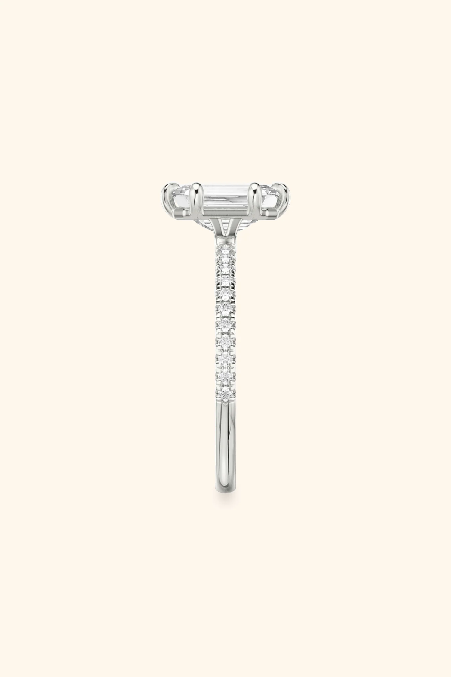 6 Prong Classic Grace with Emerald Solitaire Pavé Ring - Image 5