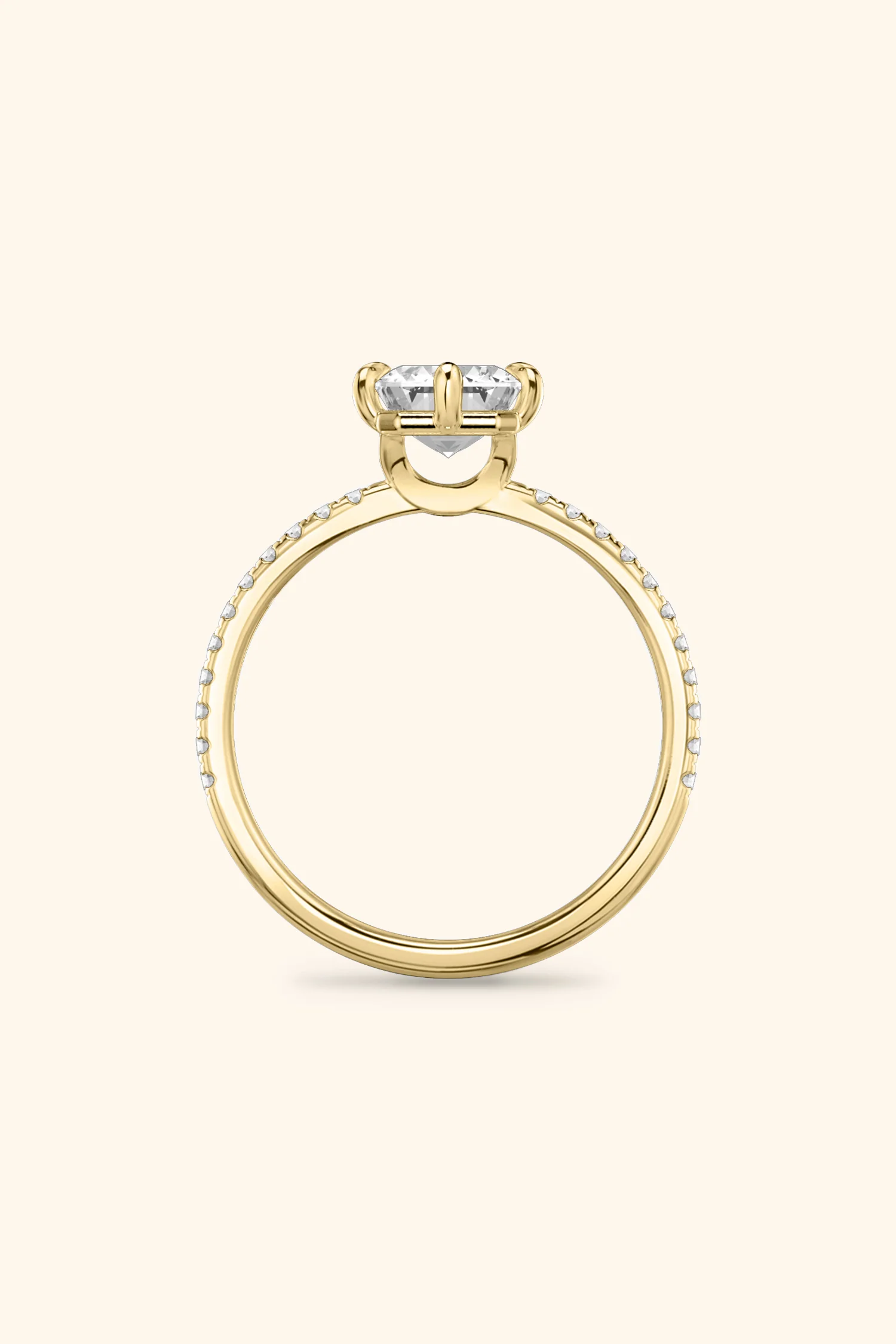 6 Prong Classic Grace with Emerald Solitaire Pavé Ring - Image 3