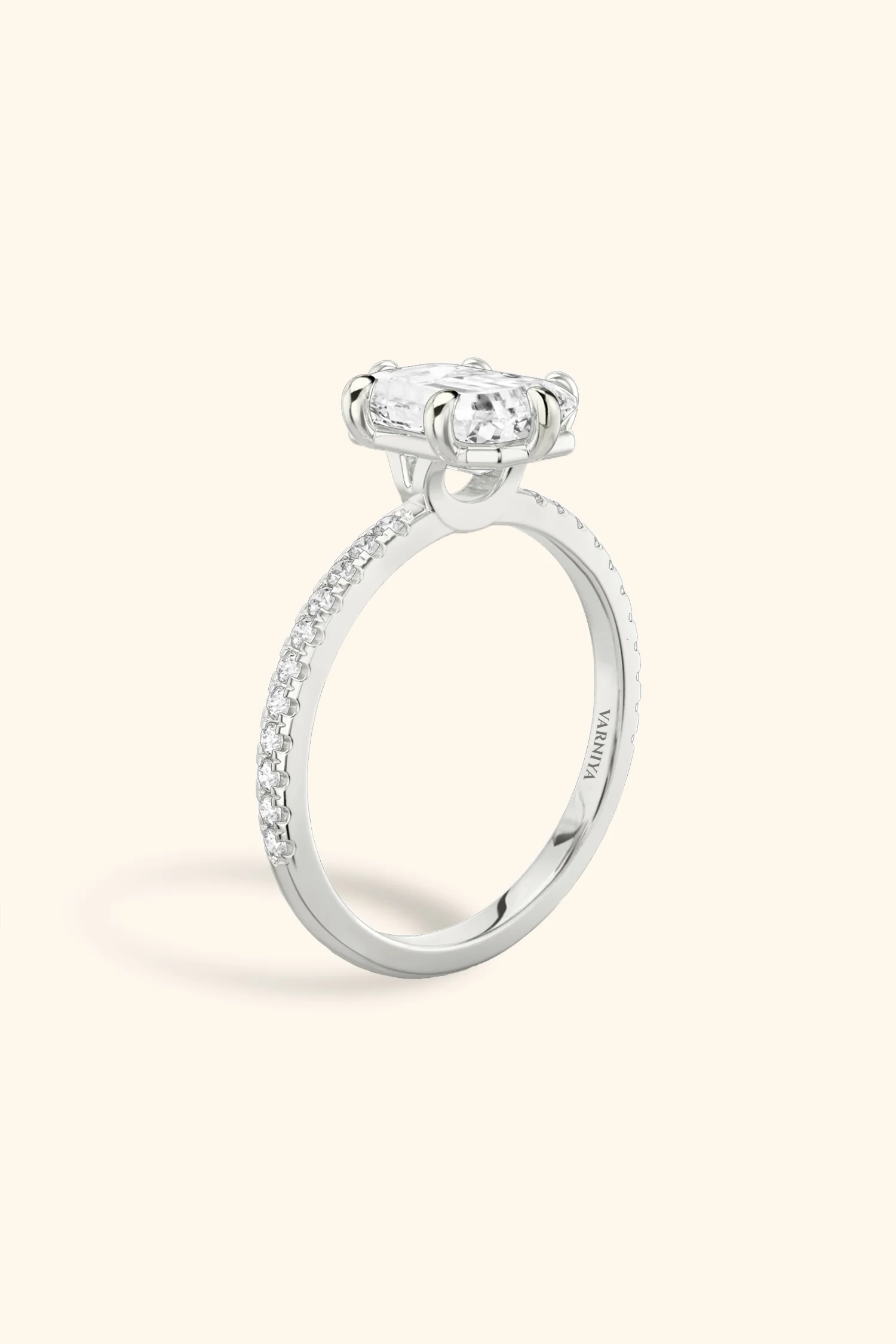 6 Prong Classic Grace with Emerald Solitaire Pavé Ring - Image 7