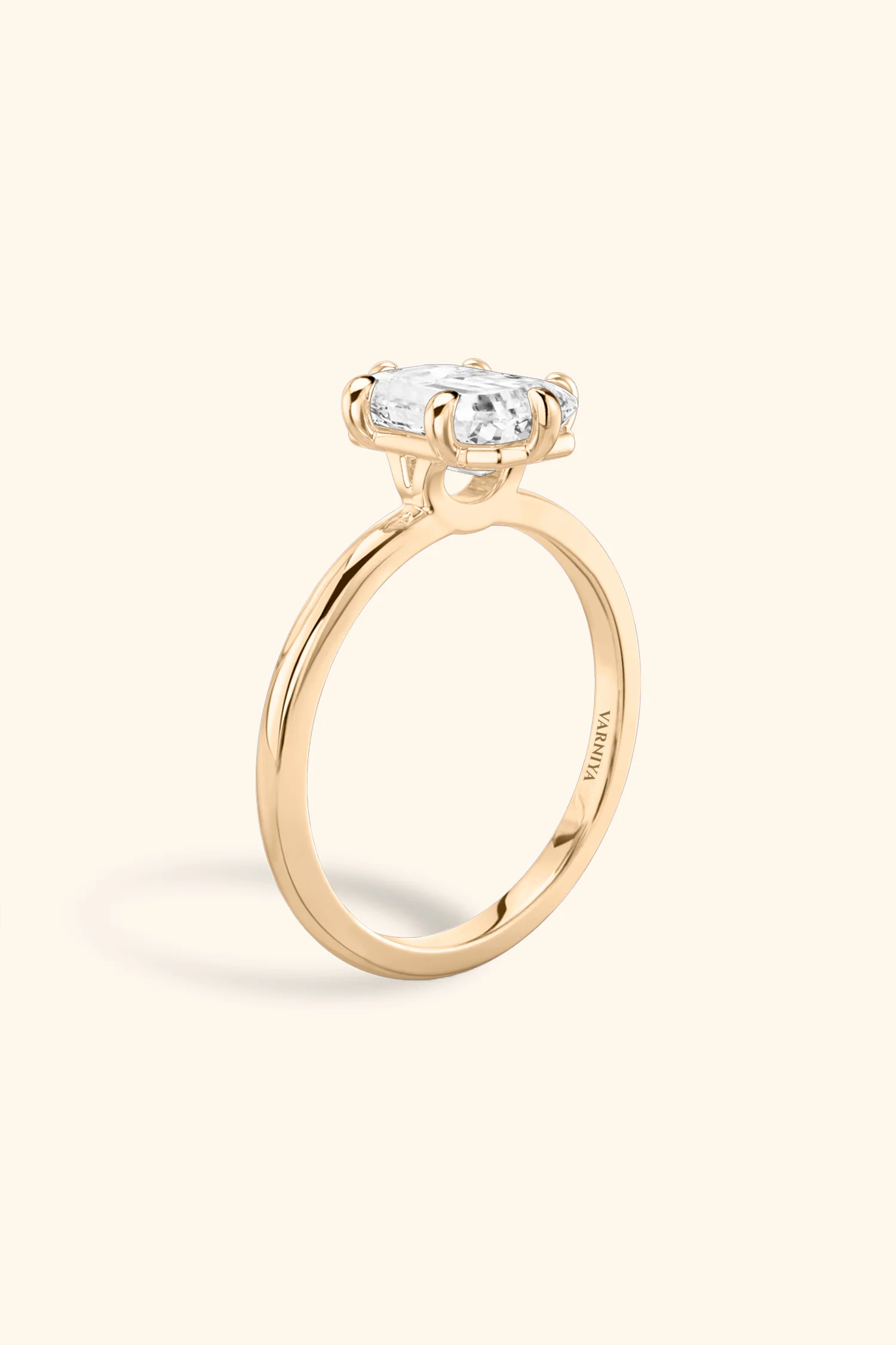 6 Prong Classic Grace with Emerald Solitaire Ring - Image 7