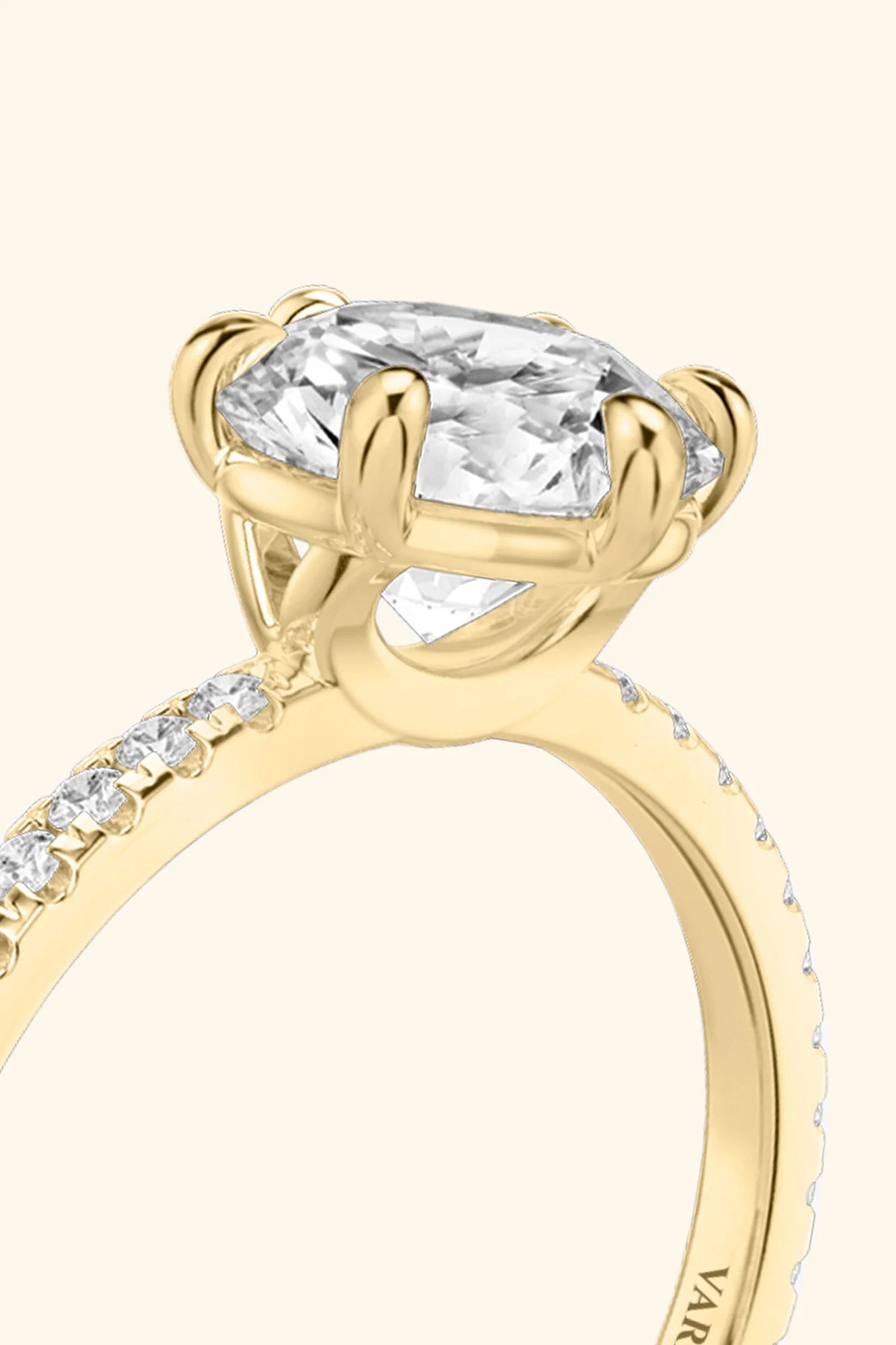 6 Prong Classic Round Brilliant Solitaire Pavé Ring - Image 3