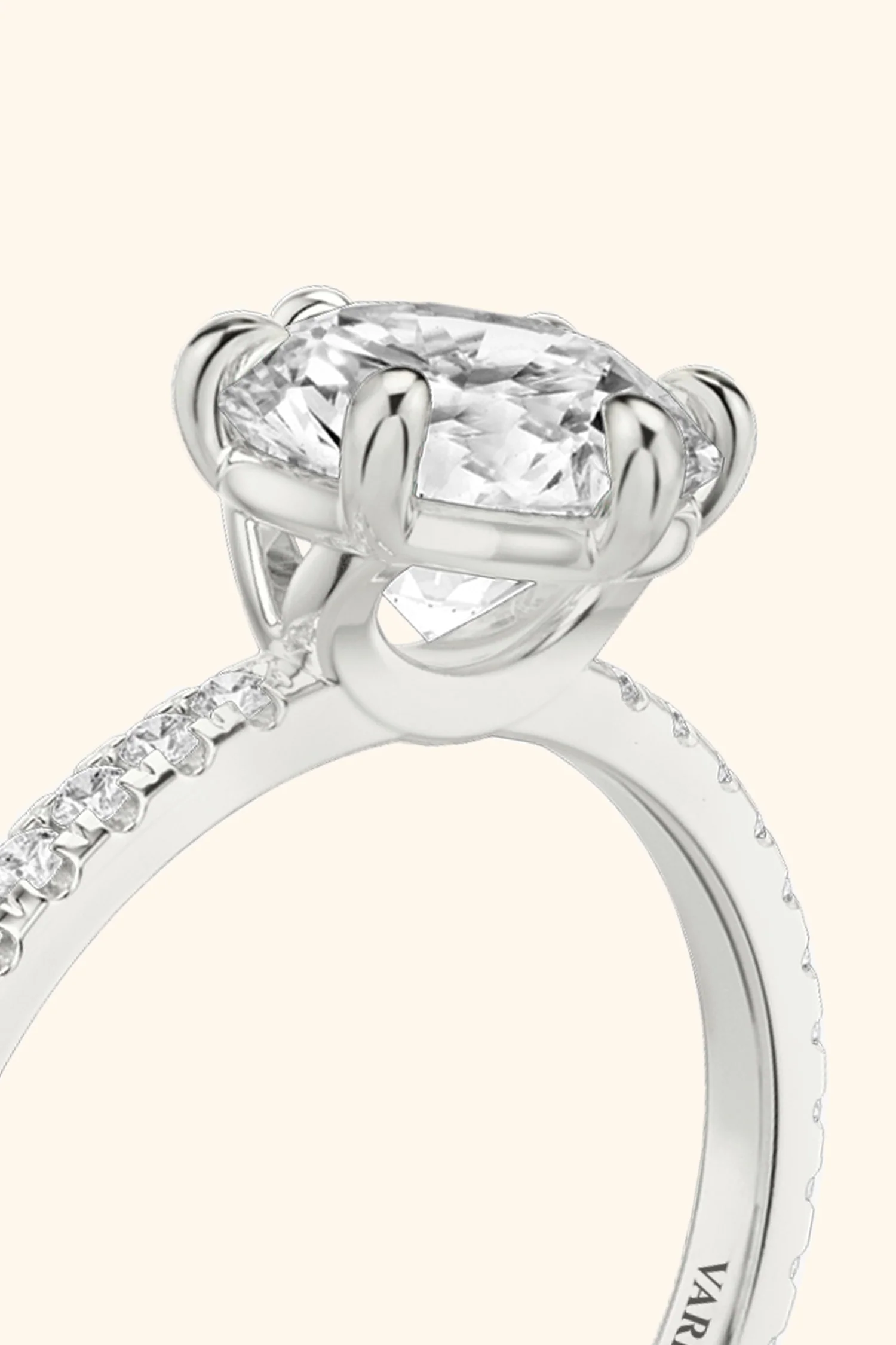 6 Prong Classic Round Brilliant Solitaire Pavé Ring - Image 8