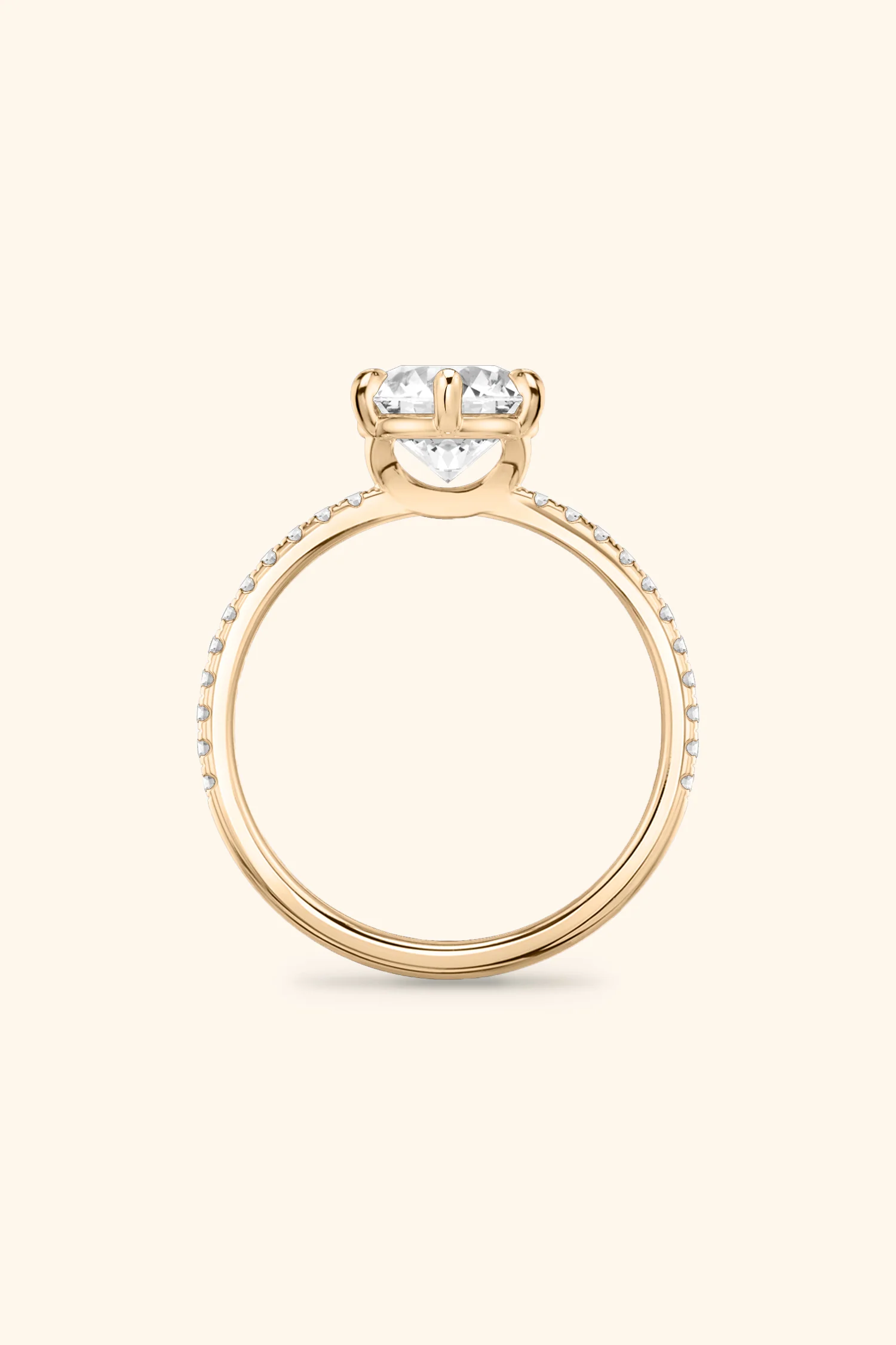 6 Prong Classic Round Brilliant Solitaire Pavé Ring - Image 6
