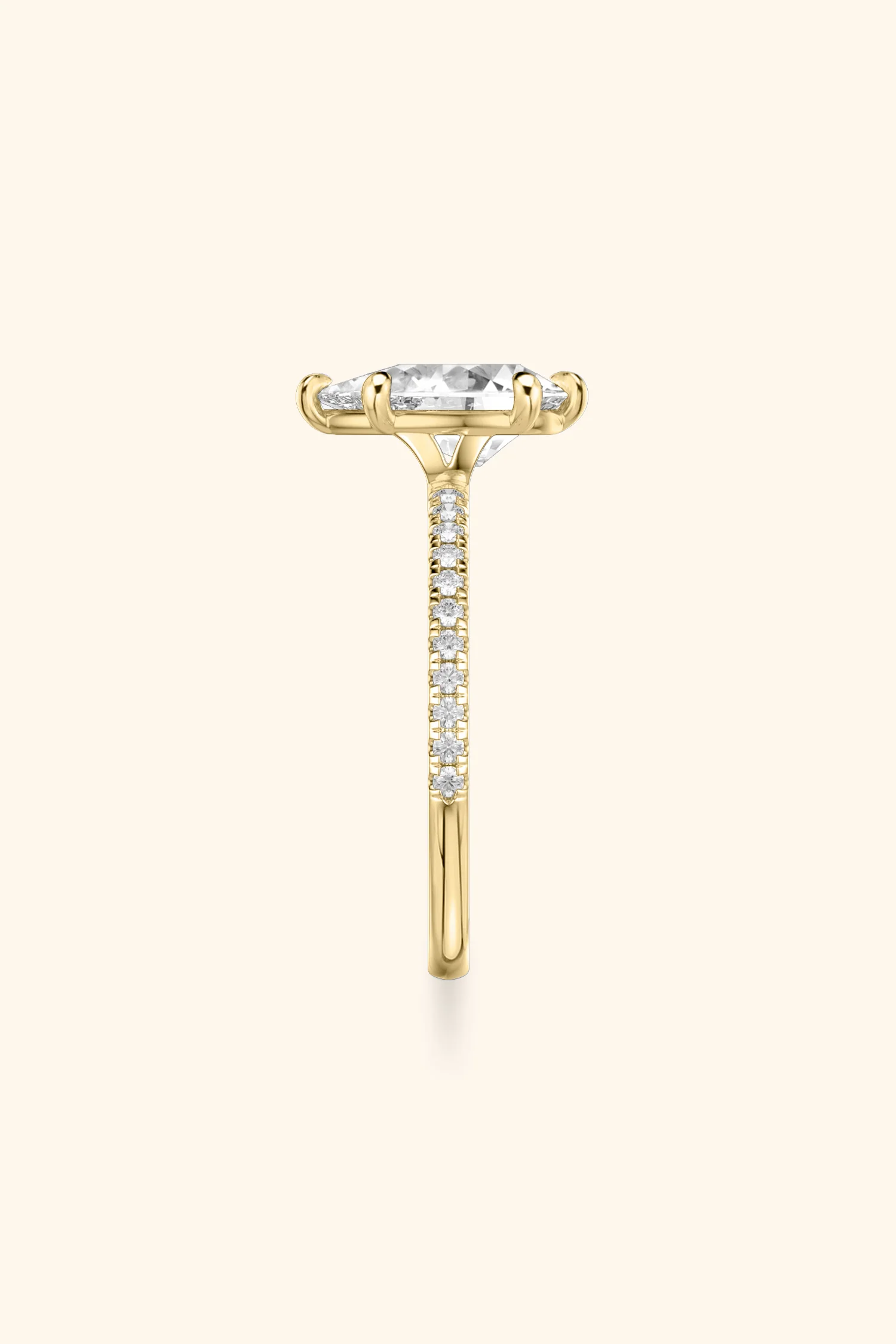 6 Prong Classic Pear Solitaire Pavé Ring - Image 5