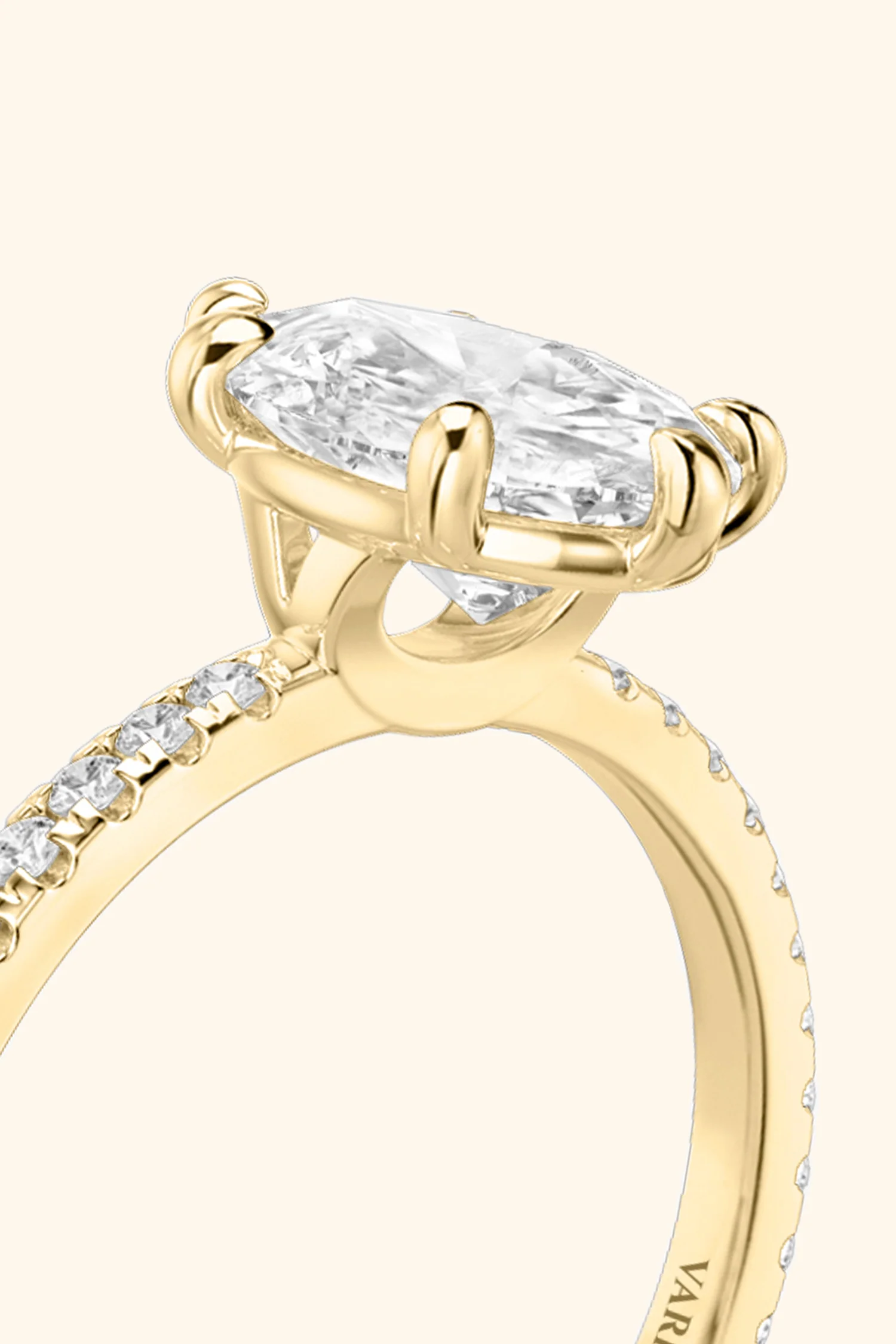 6 Prong Classic Pear Solitaire Pavé Ring - Image 13