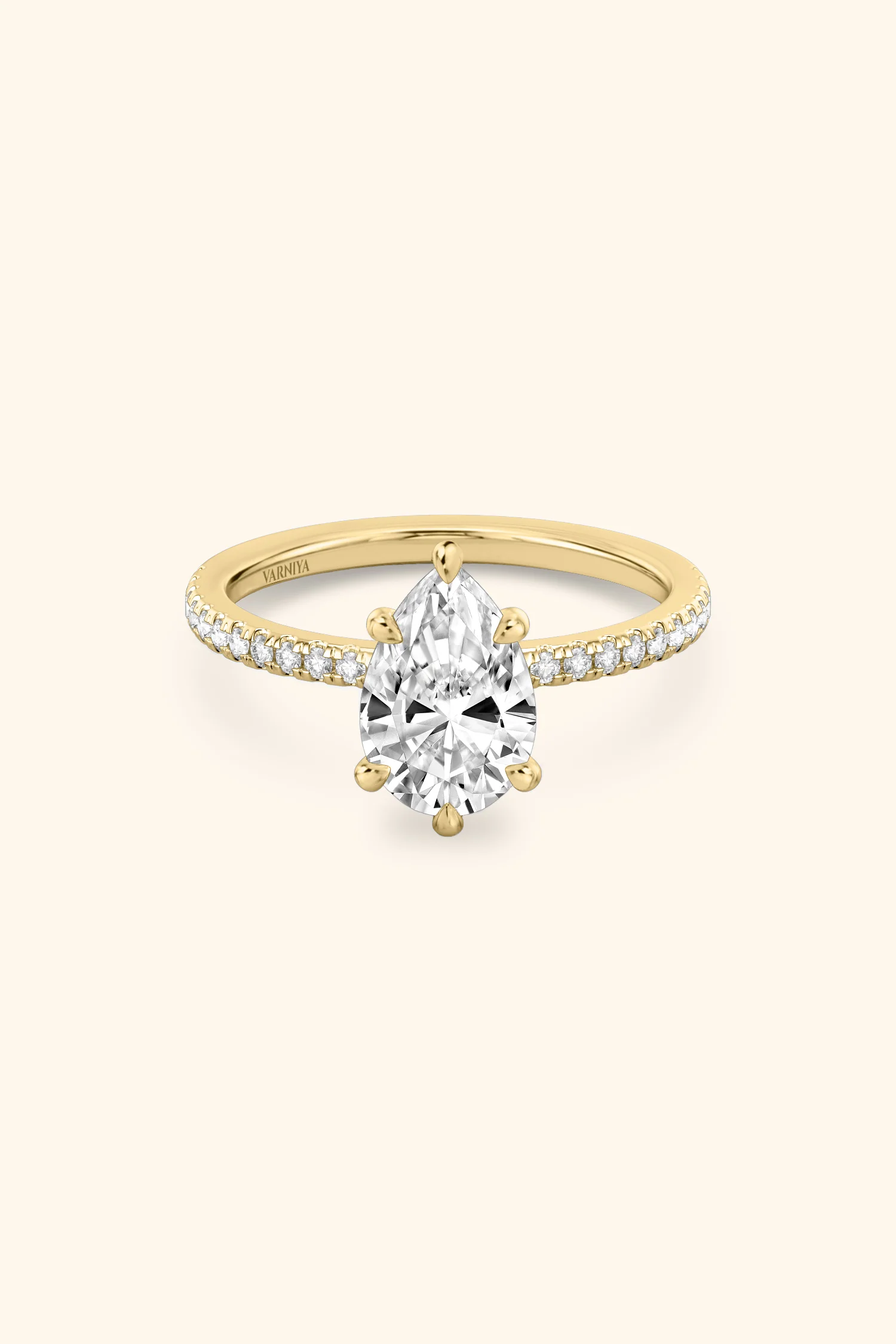 6 Prong Classic Pear Solitaire Pavé Ring - Image 14