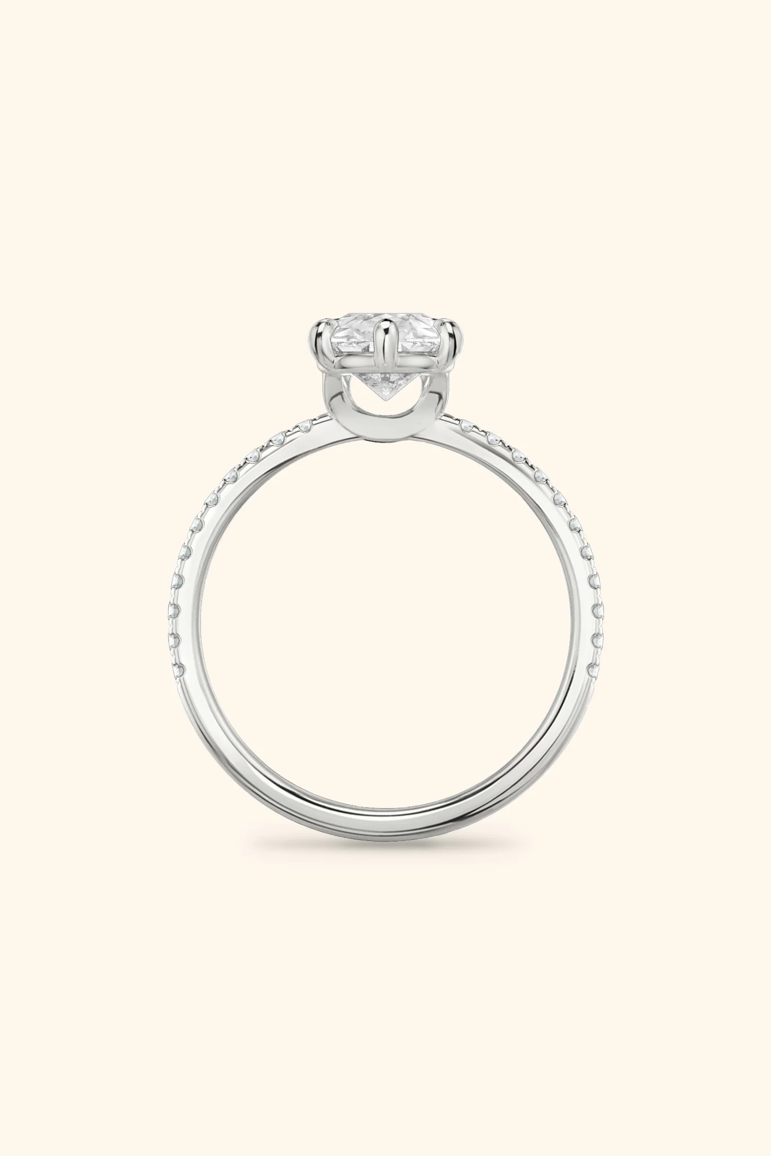 6 Prong Classic Pear Solitaire Pavé Ring - Image 3