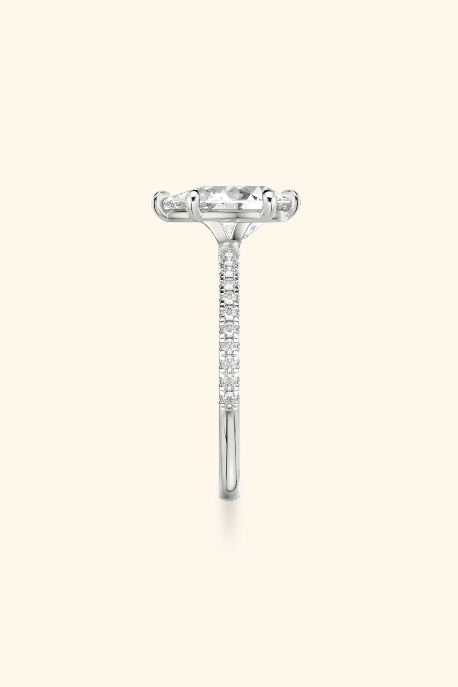 6 Prong Classic Pear Solitaire Pavé Ring - Image 5