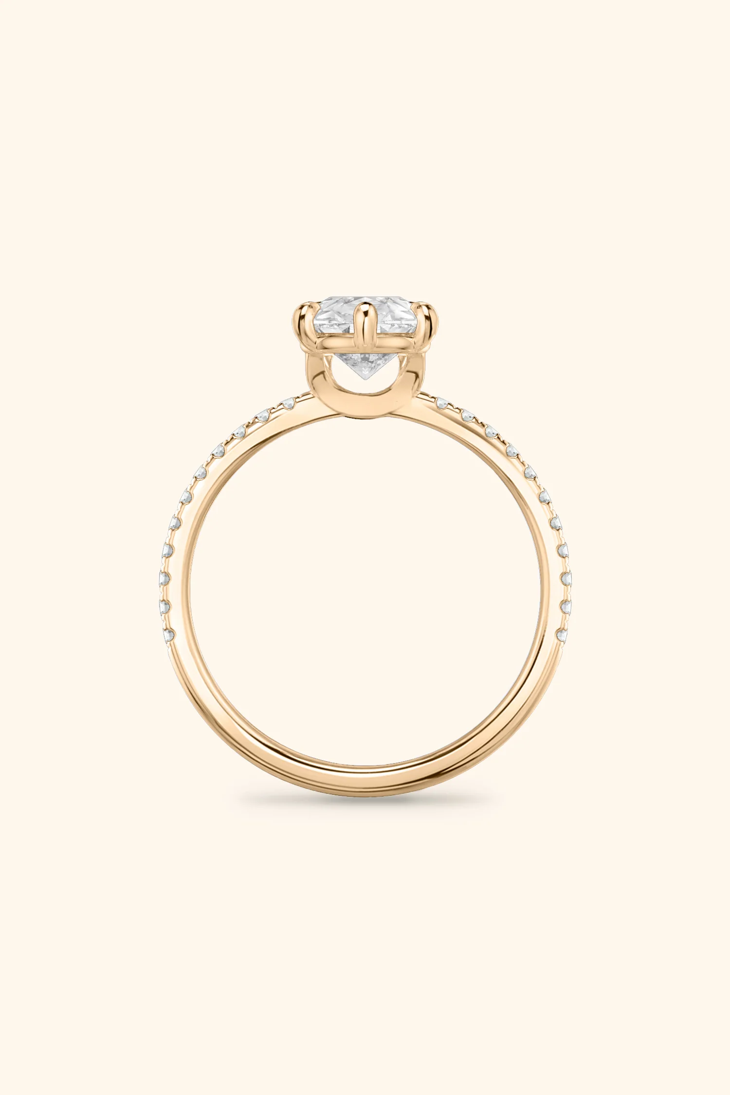 6 Prong Classic Pear Solitaire Pavé Ring - Image 7