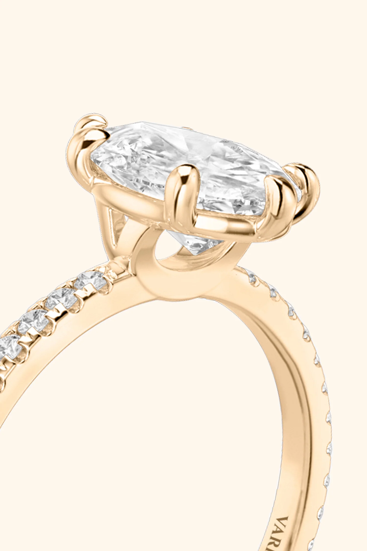 6 Prong Classic Pear Solitaire Pavé Ring - Image 8