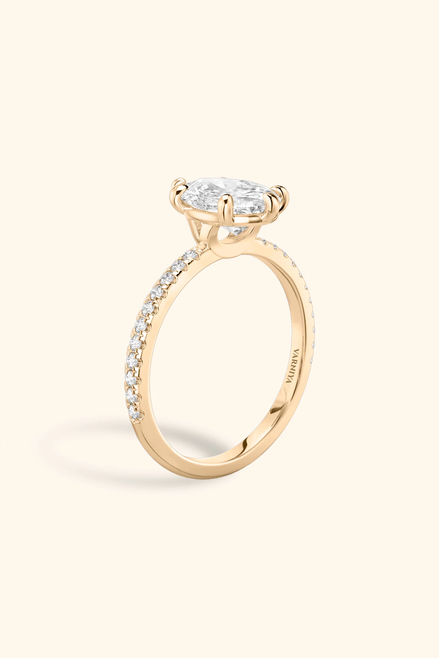 6 Prong Classic Pear Solitaire Pavé Ring - Image 3