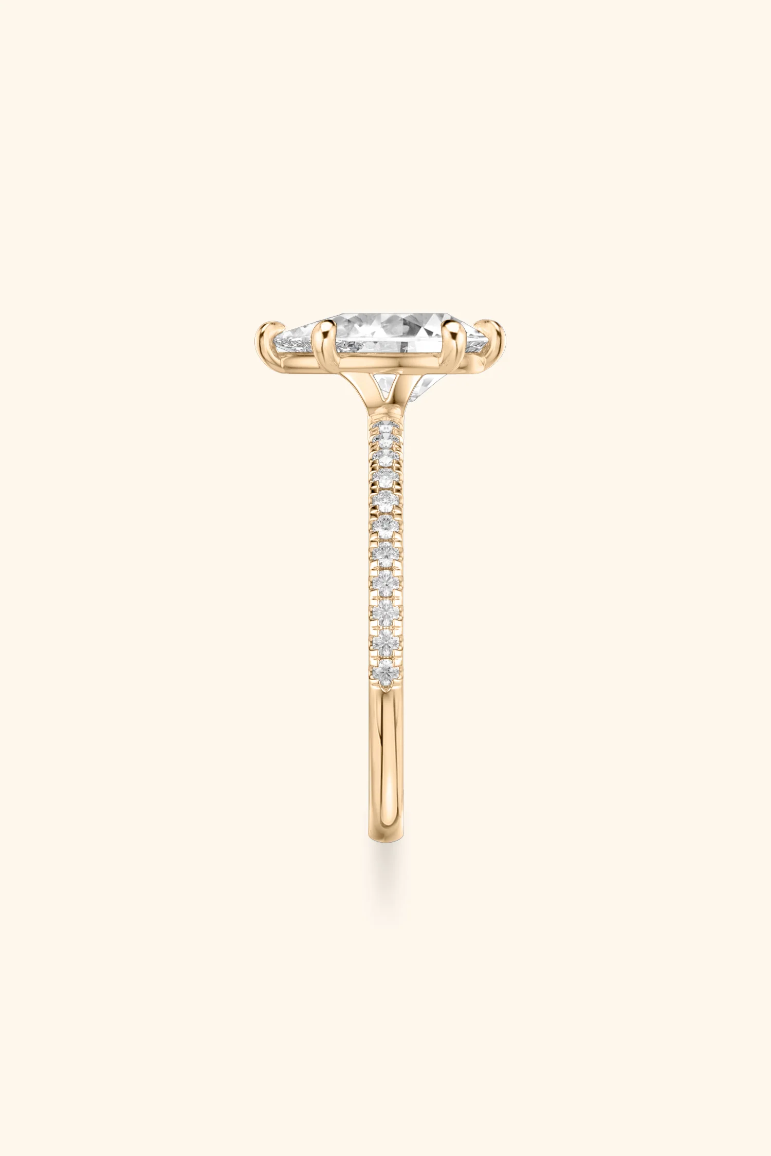 6 Prong Classic Pear Solitaire Pavé Ring - Image 5