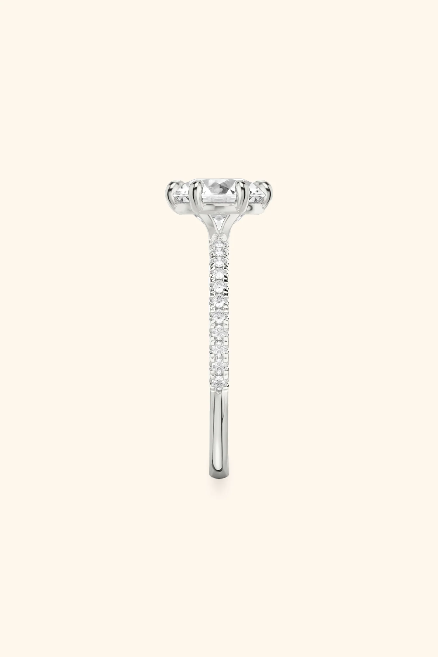 6 Prong Classic Round Brilliant Solitaire Pavé Ring - Image 5