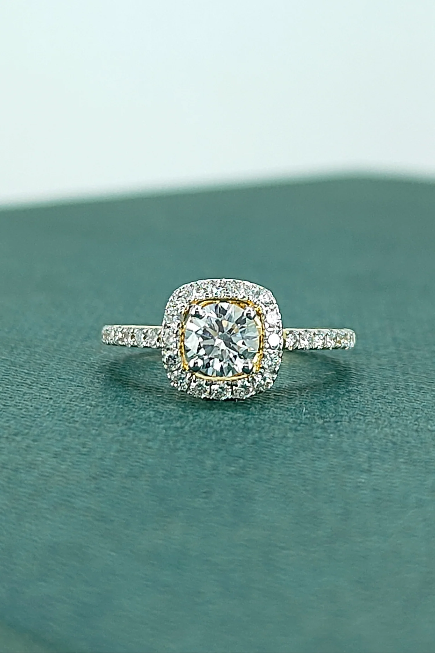 Rosalinda with Round Brilliant Solitaire and Halo on a Pave Ring - Image 5