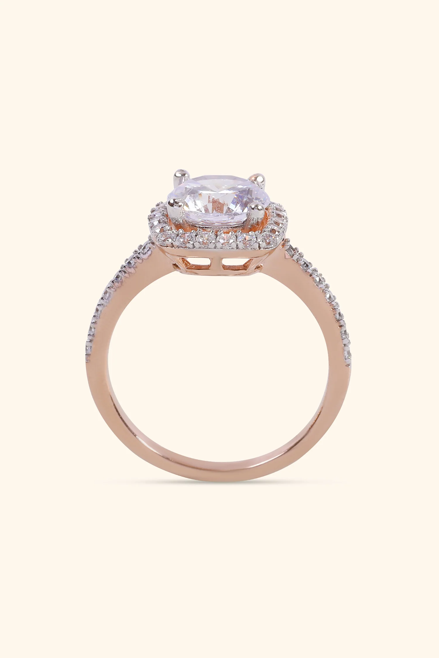 Rosalinda with Round Brilliant Solitaire and Halo on a Pave Ring - Image 8
